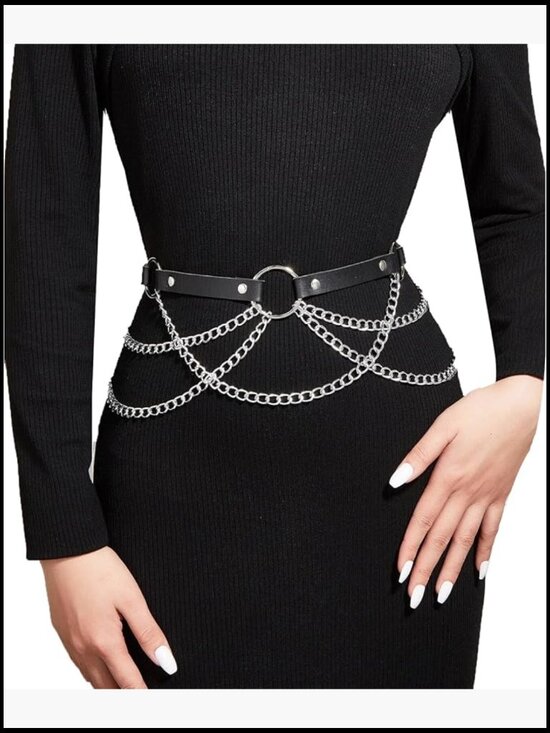 Gothic Punk Layered Harness Waist Chain Belt With Metal Tassel main image 5